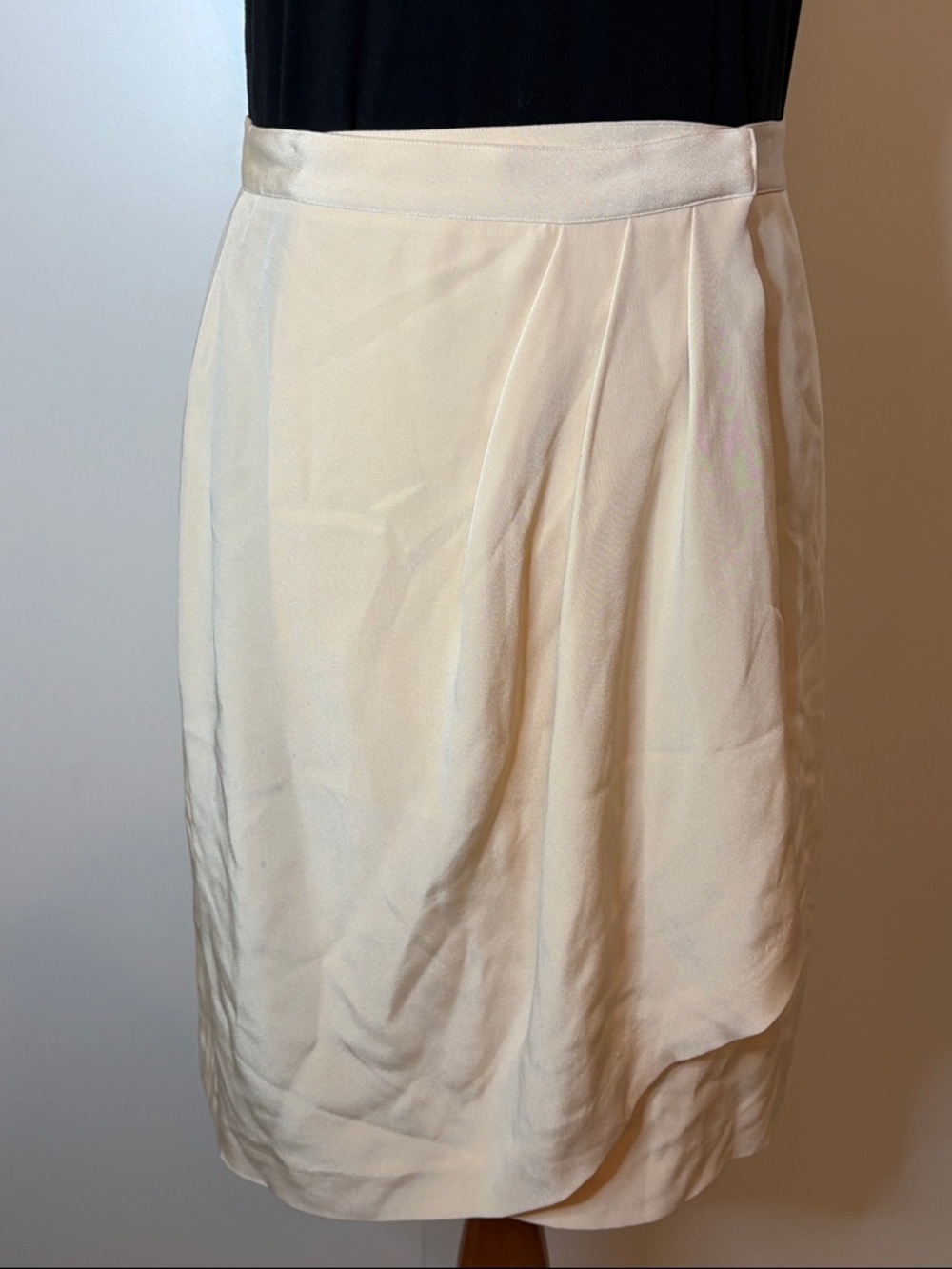 Saks Fifth Avenue Cream Silk Wrap Skirt with Asymmetrical Pleats | 8 Vintage